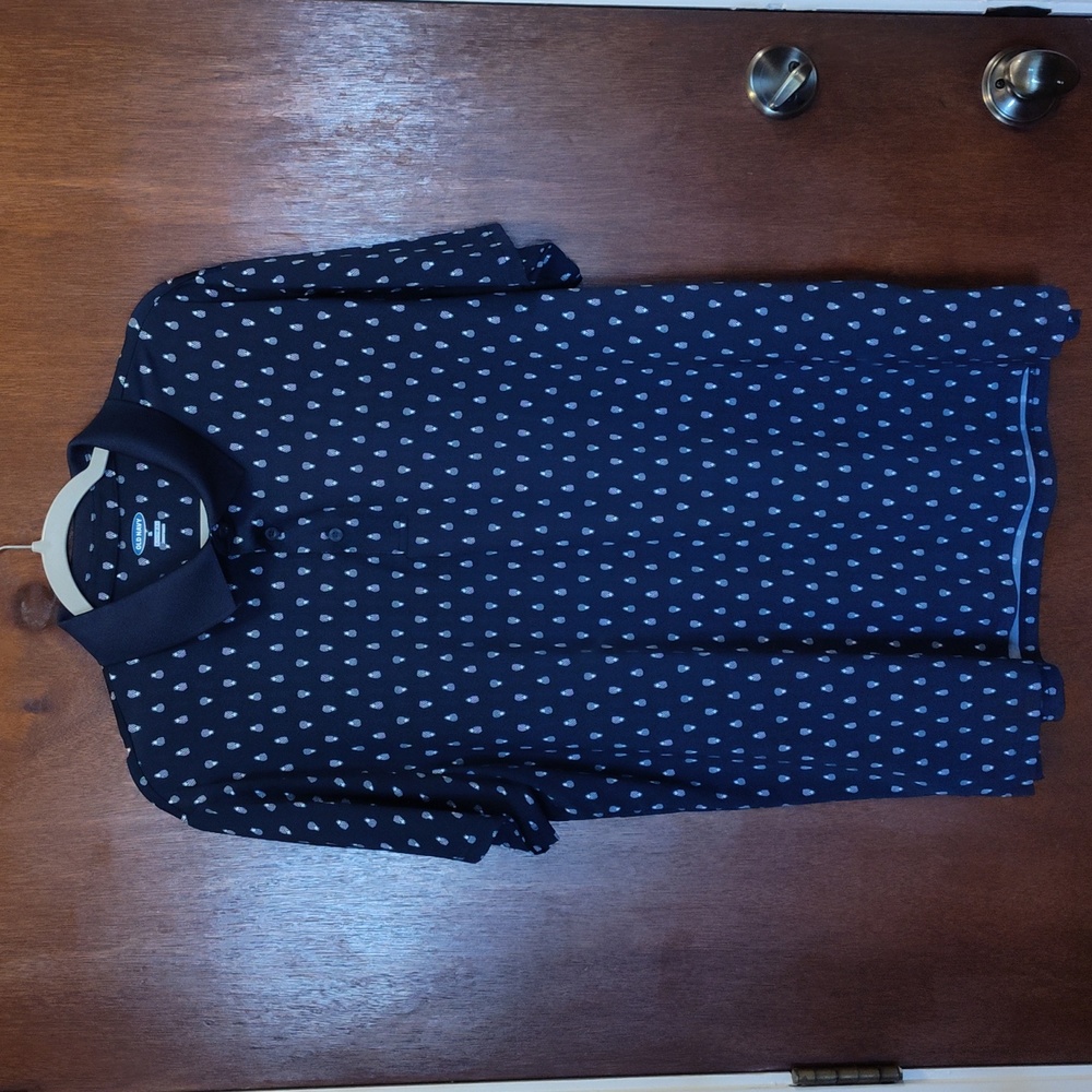 Old Navy Polo, Blue with White Pineapples, Size XL.